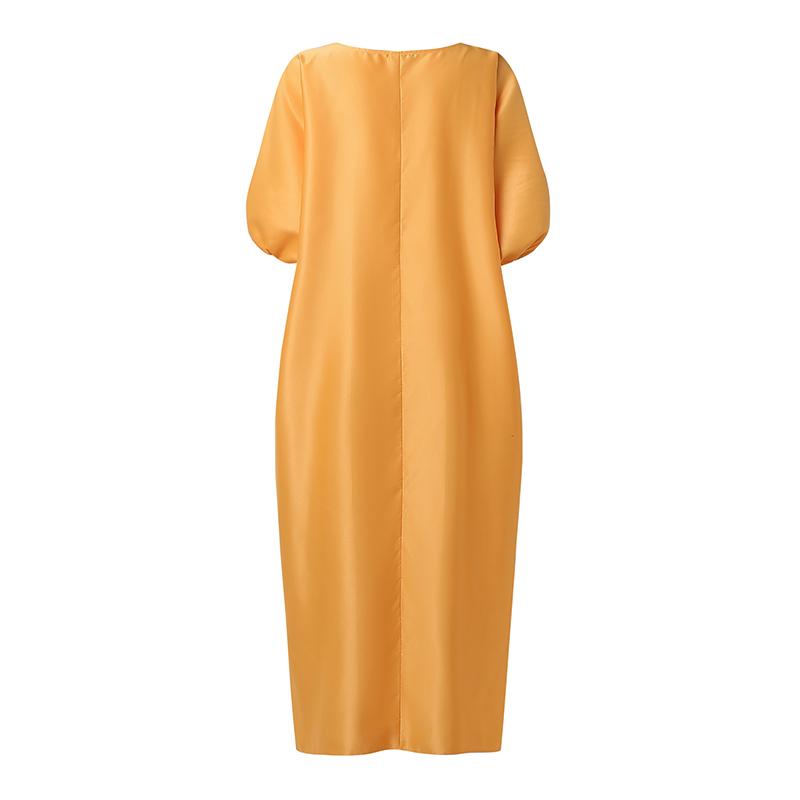 Oversized Women Puff Sleeve Embroidery Patchwork Casual Loose Maxi Kaftan Dress