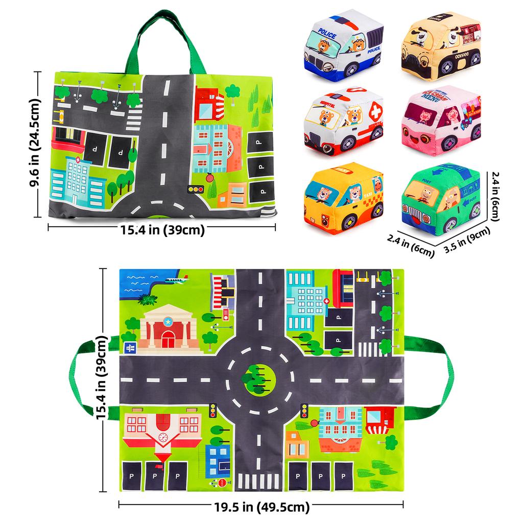 Baby Montessori Soft Car Toy Featuring Map Engage With Mat & Storage Bag