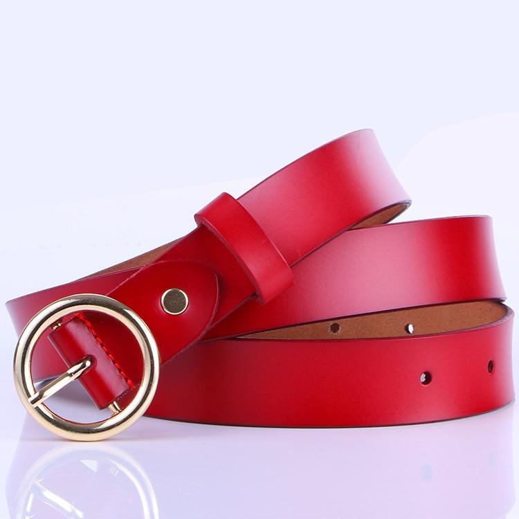 Fashionable Vintage Women's Leather Belt Made Of Genuine Cowhide With Round Buckle For Stylish Outfits And Everyday Wear