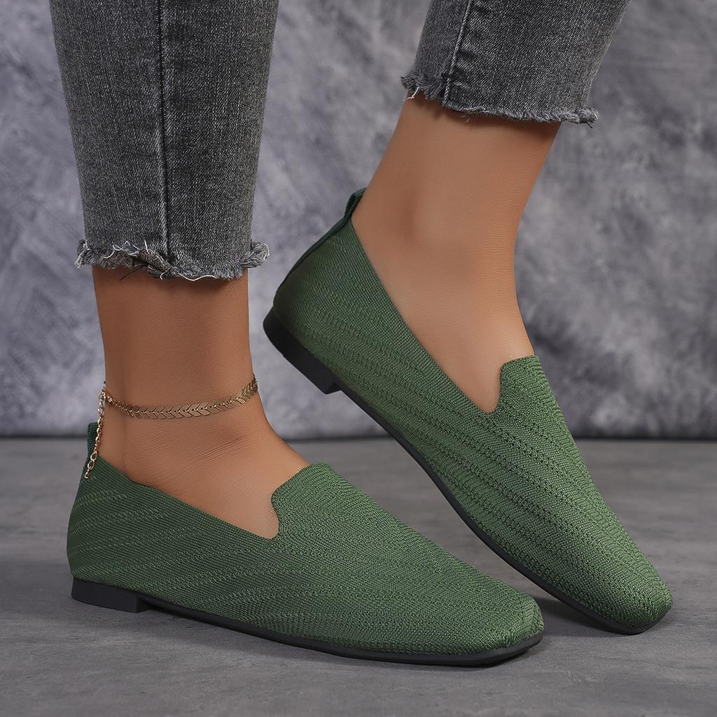 Mocasini noi cu plasă cu vârf pătrat, culoare solidă, pantofi plați de damă decoltați, balerini tricotati cu talpă moale, pantofi casual slip-on tip barcă