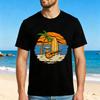 Beach Sunset Palm Tree Surfboard Guitar Unisex Cotton TShirt Summer Vacation Casual Wear Men Women Beach Holiday Outfit
