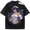 Anime Albedo Overlord Manga Washed T-shirt Y2k Vintage Oversized Summer Short Sleeve Cotton Tees Tops Men Women Clothing