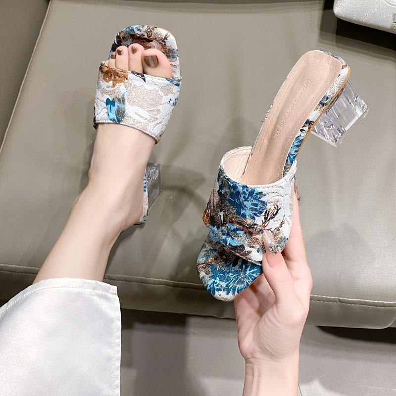 Hoge hak coole slippers zomer uit één band nieuwe Chinese stijl met rok kristal hoge hakken