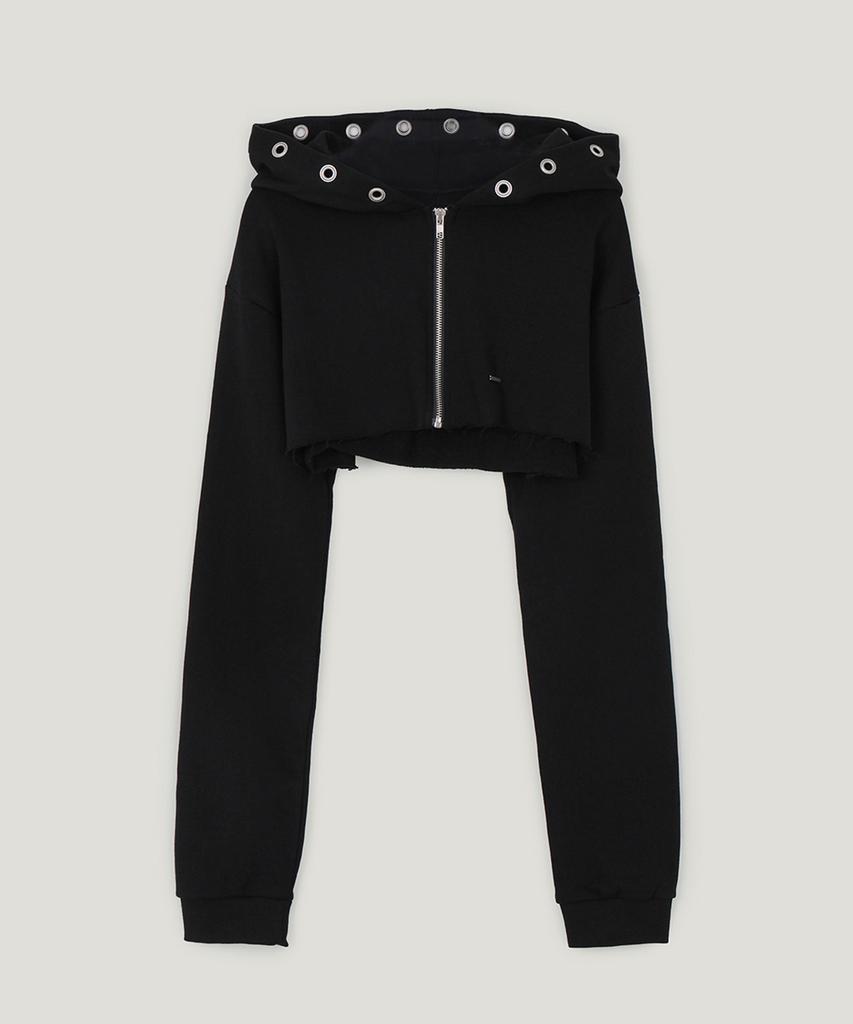 Growhide Cheto Eyelet Crop Bolero Zip-Up_Black