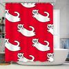 Red Shower Curtain with White Cats Pattern Bathtub Decorative Liner for Home Bathroom Accessories