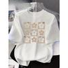 European Size Women's  Vintage - Letter Print T-Shirt - Short Sleeve Round Neck Casual Blouse with Alphabet Chart for Spring Summer Casual Attire