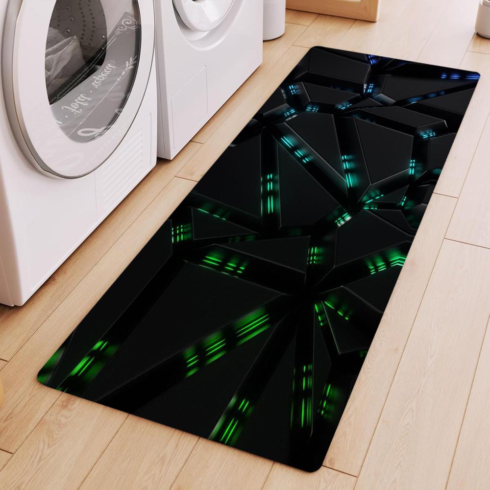 Cyber Sci-Fi Runner Rug Geometry Neon Punk Style Futuristic Home Decor Carpet Soft Non-Slip Floormat for Hallway Kitchen