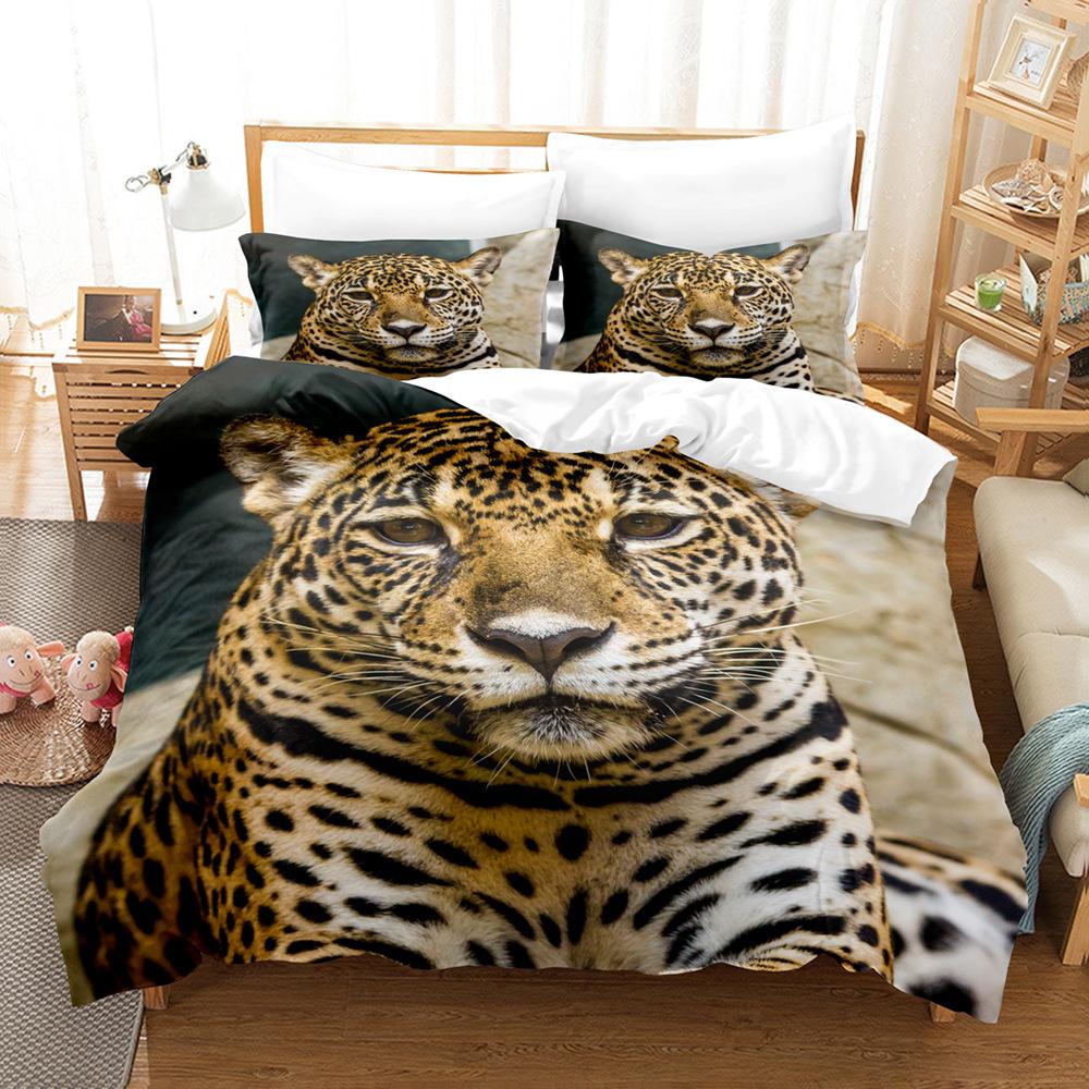Animal Pattern Household Bedding Leopard Print Quilt Cover and Pillowcase Bedding Single Bed Full Size 2/3 Pieces Microfiber Fabric