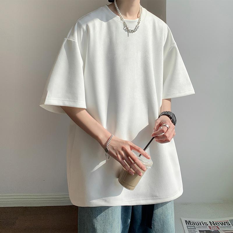 Men's Summer Pattern Round Neck Short Sleeve Casual Breathable Short Sleeve Solid Colour T-shirt