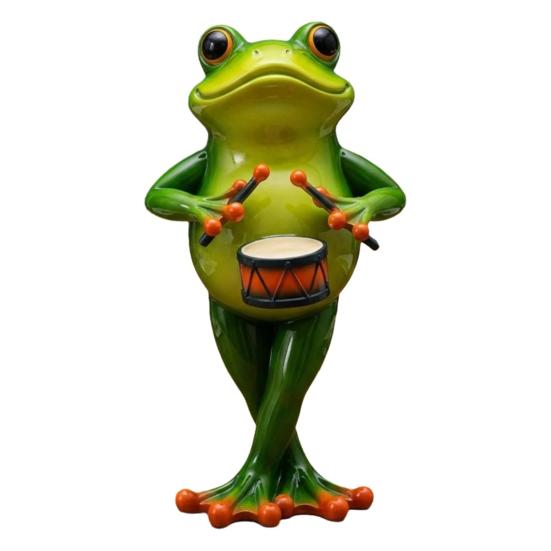 Frog Musician Statue Hand-Engraved Frog Ornament with UV Coating Mini Resin Figurine Playing Musical Instrument Garden Decor
