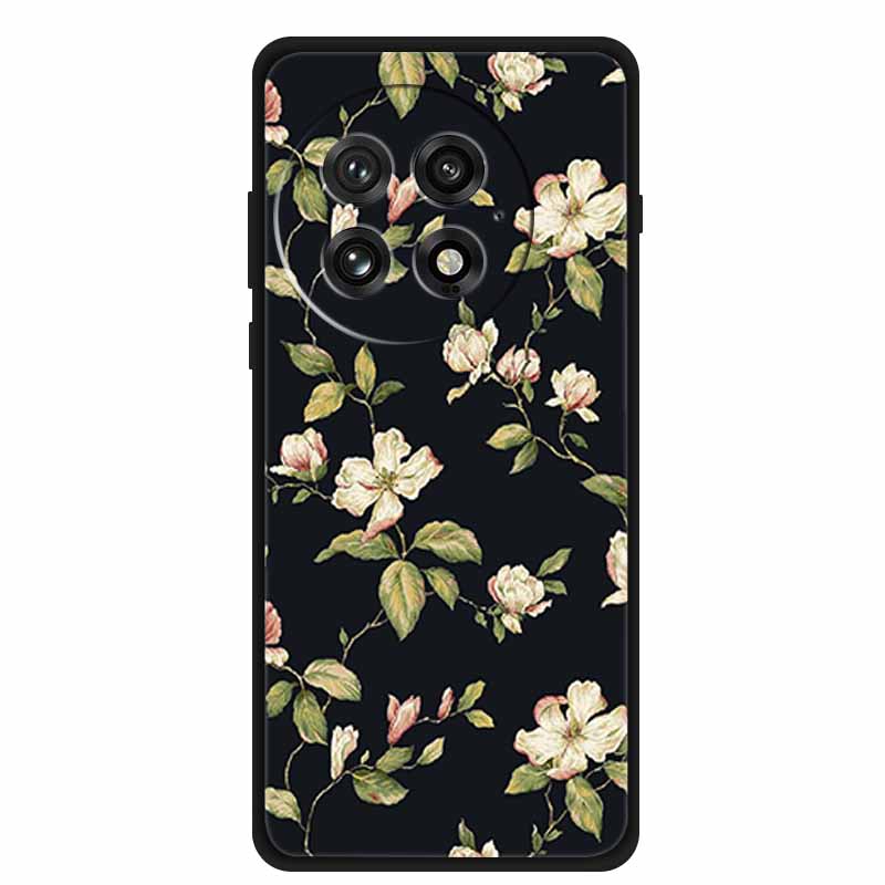 Funda For OnePlus13 5G Case OnePlus 13R Black Silicone Soft Flower Fashion TPU Back Cover For OnePlus13 13R Case Protective Capa