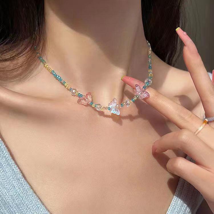Candy-Colored Beaded Butterfly Necklace for Women - Sweet & Cute 2025 Clavicle Accessory