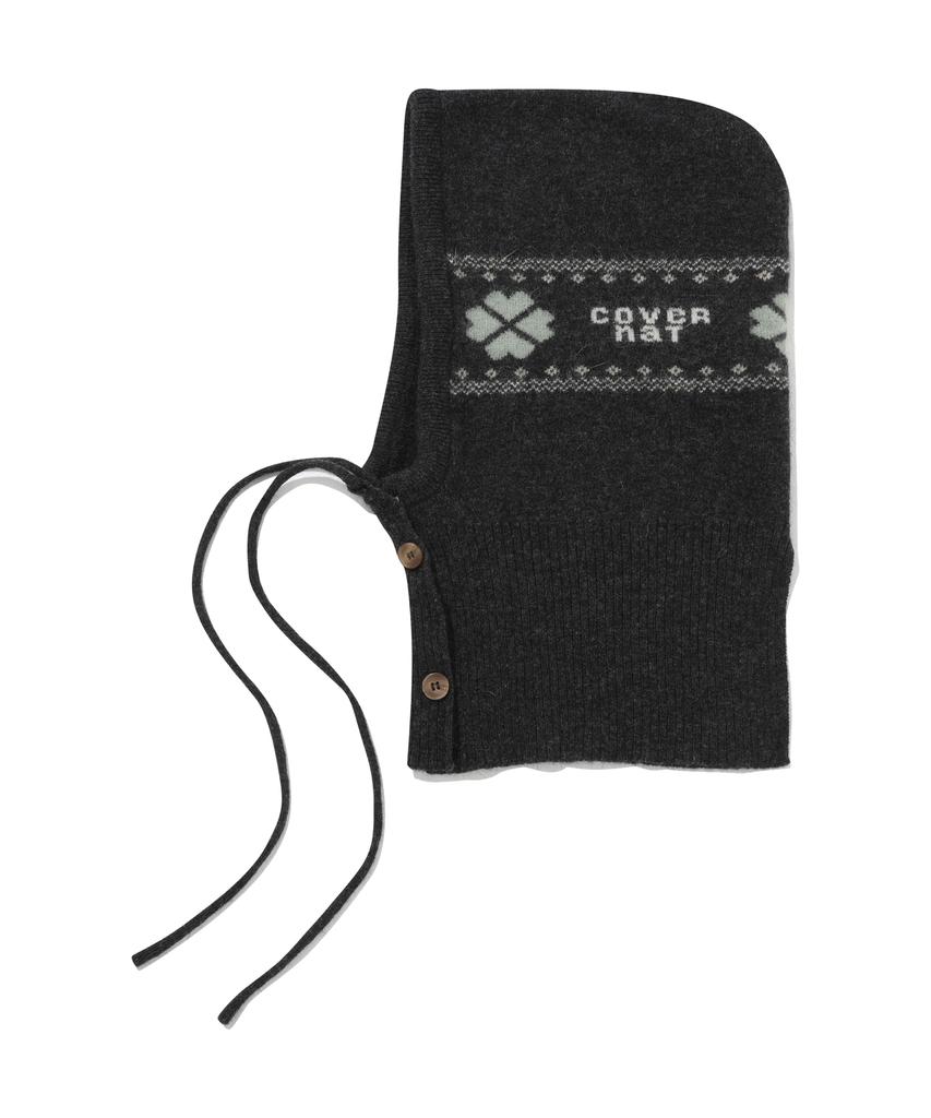 COVERNAT WOMAN Cloverheart Jacquard Angora Balaclava Dark Gray