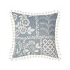 Boho Vintage Pillow Cover 45x45 Cm, Blue Decorative Cushion Cover with Tassles for Sofa Armchair, Living Room Bedroom Decor