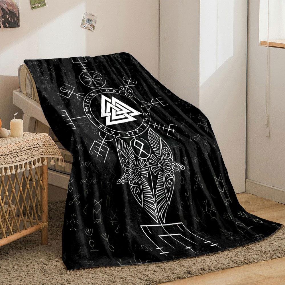 Viking Runes and Valknut Design Print Blanket Soft and Cozy Perfect for the Living Room Bed Sofa or a Nap,gift