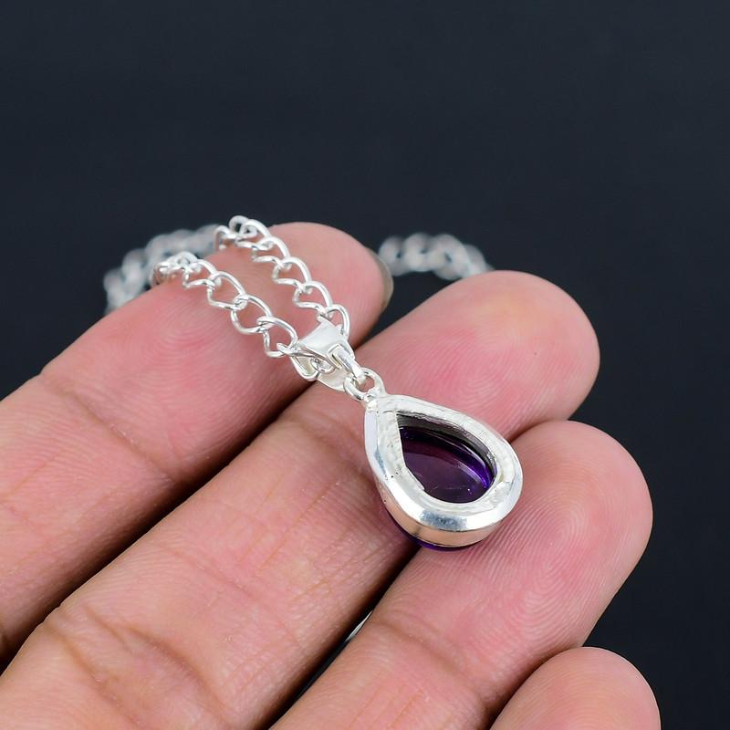 Royal Blue Amethyst Pendant HandCrafted Fine Polished 925 Sterling Silver Pendant with Morden Design Gift for Wedding Bridal ThanksGiving