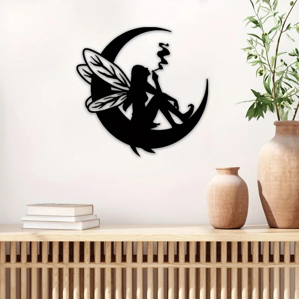 Décoration murale féerique en métal noir, 1 pièce – Décoration murale phases de lune pour intérieur/extérieur, cadeaux féeriques élégants pour chambre, artisanat en fer