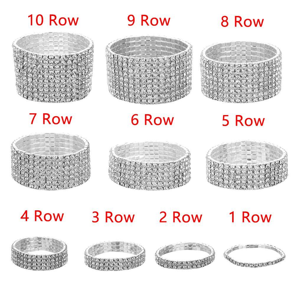 1-10 Rows Wedding Woman Bridal Wristband Stretch Bracelet Crystal Rhinestone Elastic Bangle