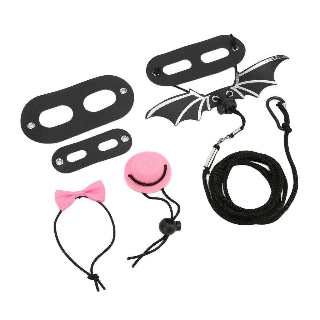 Reptile Harness and Leash Adjustable Lizard Traction Rope Hat Bowtie Set for Small Pet Animals(Pink Hat Set Leash S)