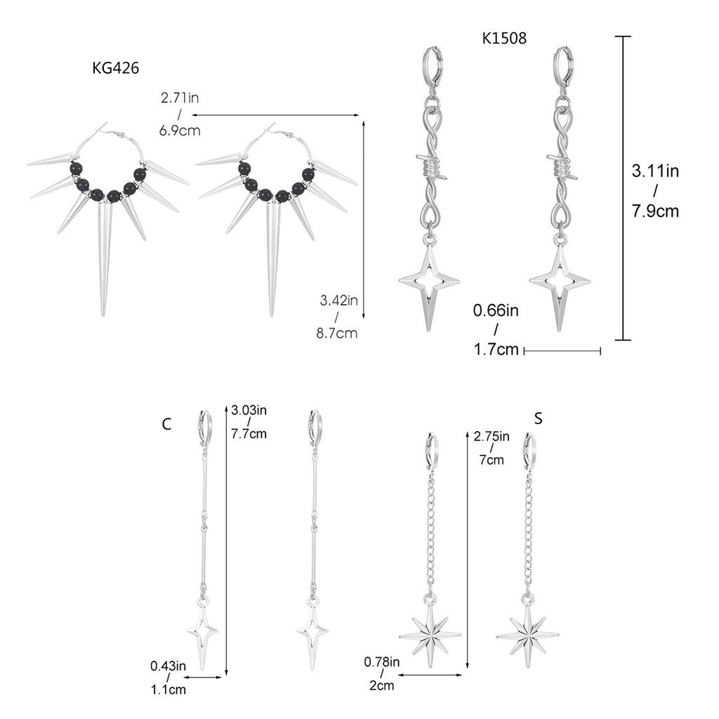 Dark Punk Inspired Four Pointed Star Earrings Intricate Gothic Rivet Hoop Ear Buckles Accessories for Women Girls