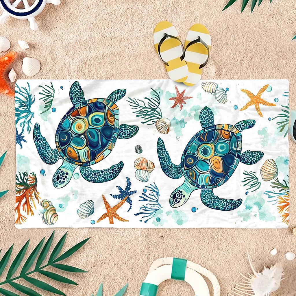 Sea Turtle Starfish Print Beach Towel Microfiber Quick Dry Sand-Free Bath Towel for Summer Beach Pool
