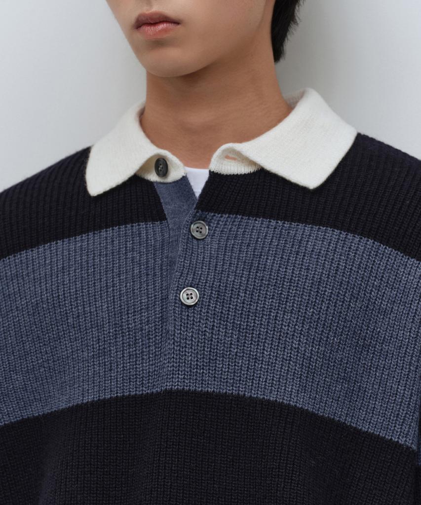 MUSINSA STANDARD Ribbed Stripe Rugby Knit [Navy/Sky Blue]