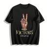 Seger Handavtryck Vintage Trendig Casual T-shirt Ren bomulls T-shirt