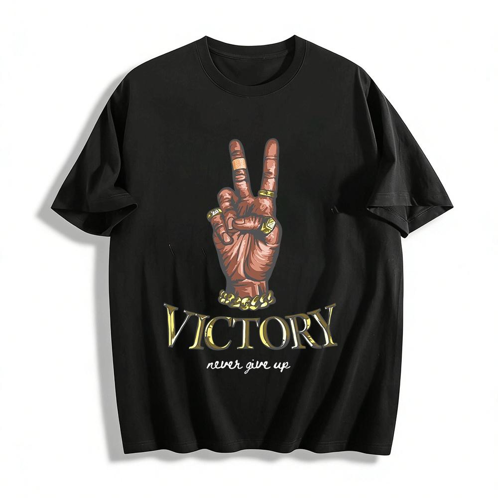 Victory Hand Print Vintage Trendy Casual Tee Pure cotton T-shirt