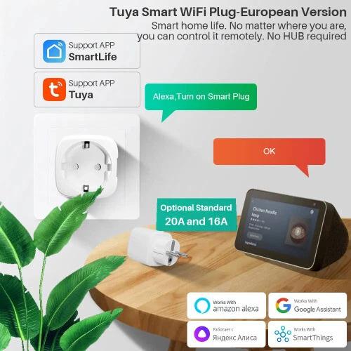 Tuya WiFi/ZigBee Smart Plug EU 16A/20A Hochlast-Steckdose mit Stromüberwachung, Timer, Fernbedienung, Sprachsteuerung für Wasserkocher, Klimaanlage, Haushaltsgeräte