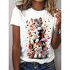 Women's Cute Cat Printed T-shirt Soft Short Sleeve Round Neck T-shirt with Vitality Cat Printed Design Casual Spring/Summer Top