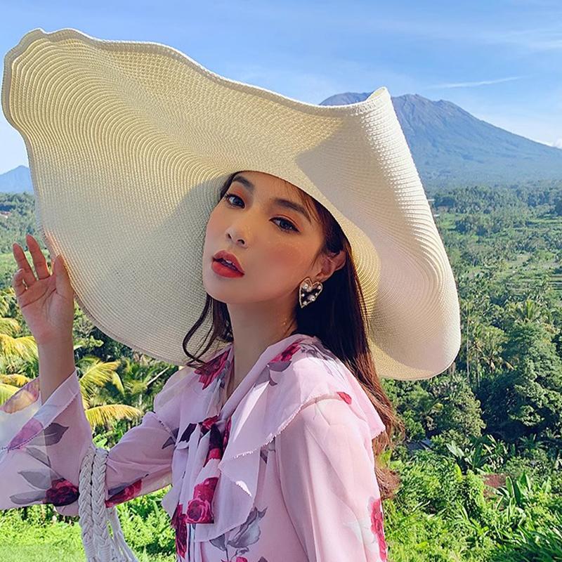 Super Large Brim Hat Women'S Sun Protection Beach Straw Hat Travel Sun Hat Seaside Summer Large Brim 20Cm