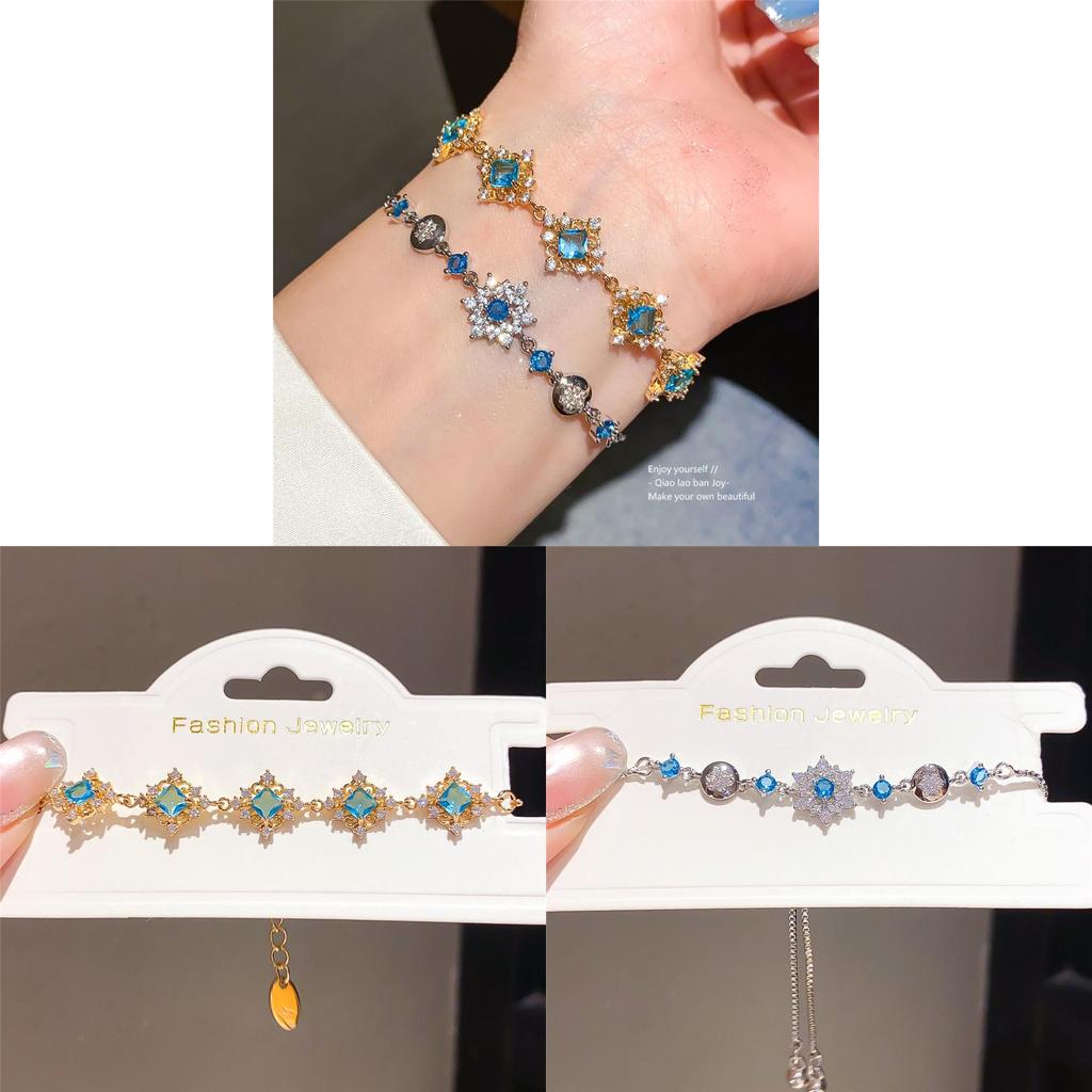 Modern Geometric Zircon Flower Bracelet With Silver And Gold Finish For Women