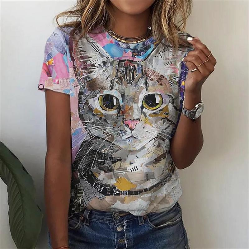Maglietta Divertente Gatto Per Donna Magliette Grafiche Animali Cool Estate Harajuku Magliette Larghe Maniche Corte Girocollo Top Taglia XS-6XL