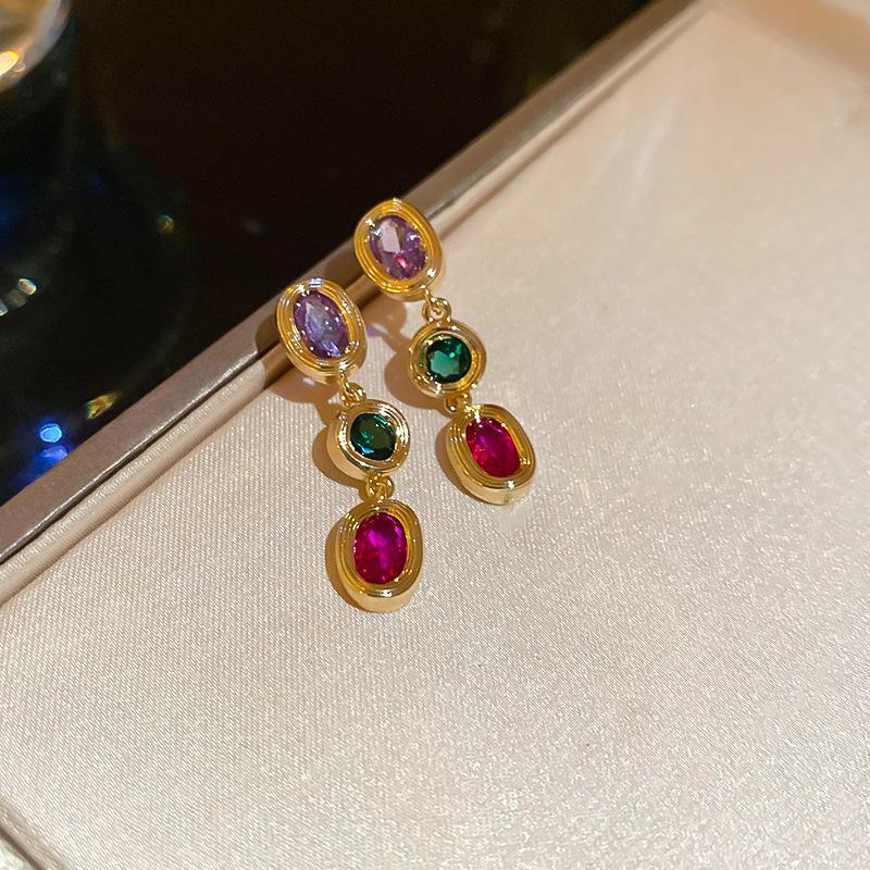Franse Hofstijl Zilveren Naald Zirkonia Rechthoekige Oorbellen Exquise Lichte Luxe High-end Stud Oorbellen Overdreven Oorbellen Vrouwen