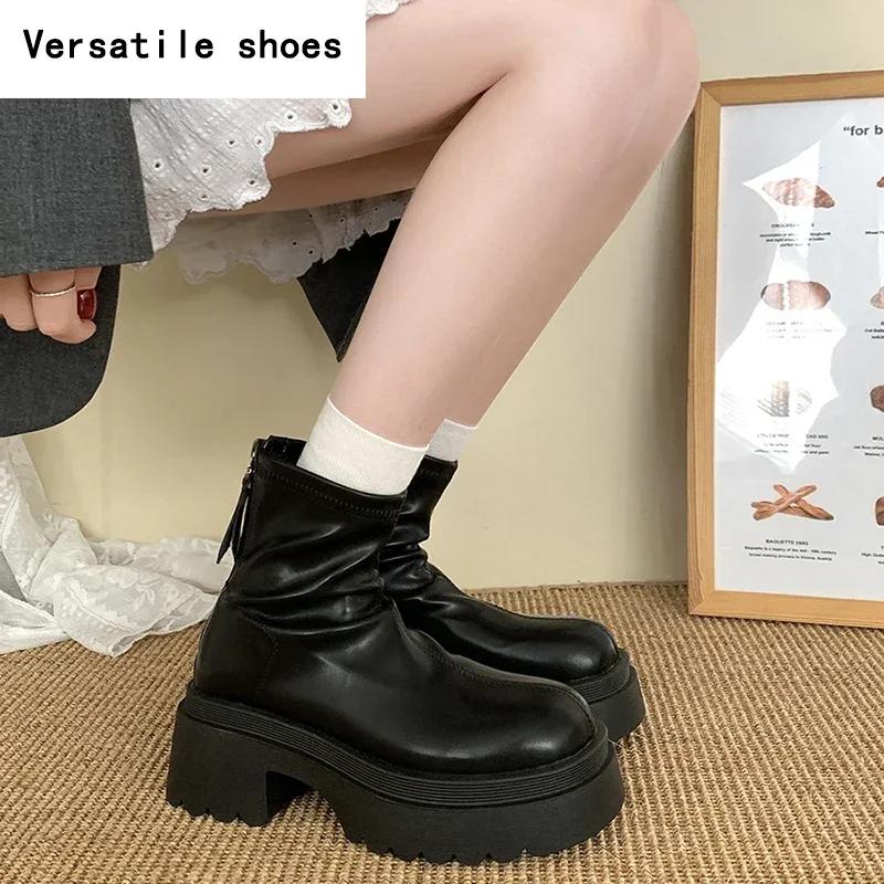 Chunky Women Short Boots Fashion Back Zippers Shoes  New Autumn Winter Thick Heel Women's Ankle Booties