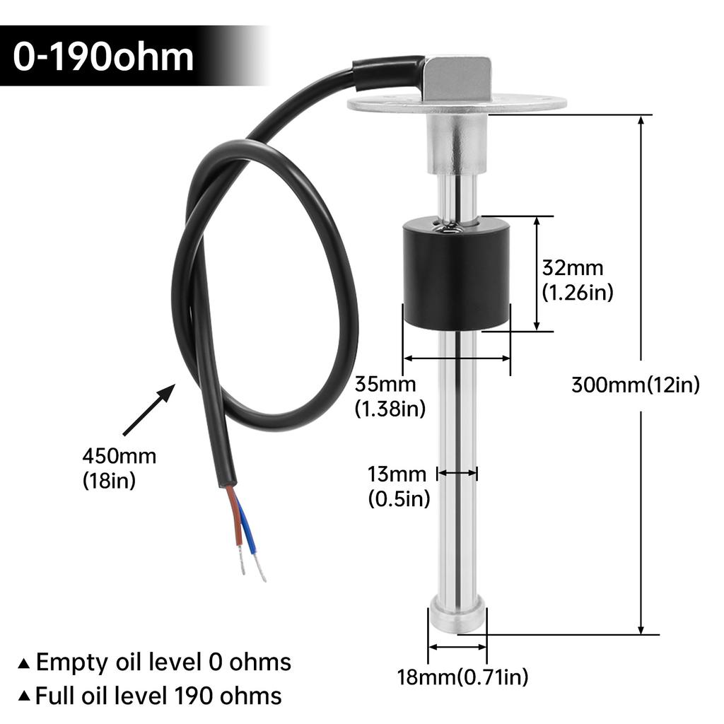 100~400mm 200mm 250mm 300mm Water Level Gauge Sensor Fit 0-190ohm 240-33ohm 52mm Car Water Level Gauge Fuel Gauge Customized