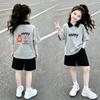 Girls' Cotton Patchwork Polo Short Sleeve T-shirt Set - Summer Stylish Two-Piece for Medium & Large Children