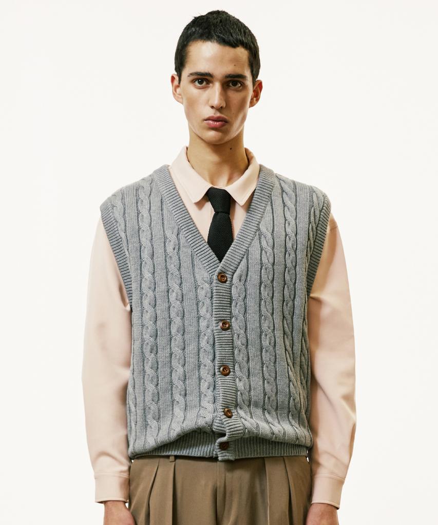 SSY Sunday Cable Knit Vest Cardigan Gray