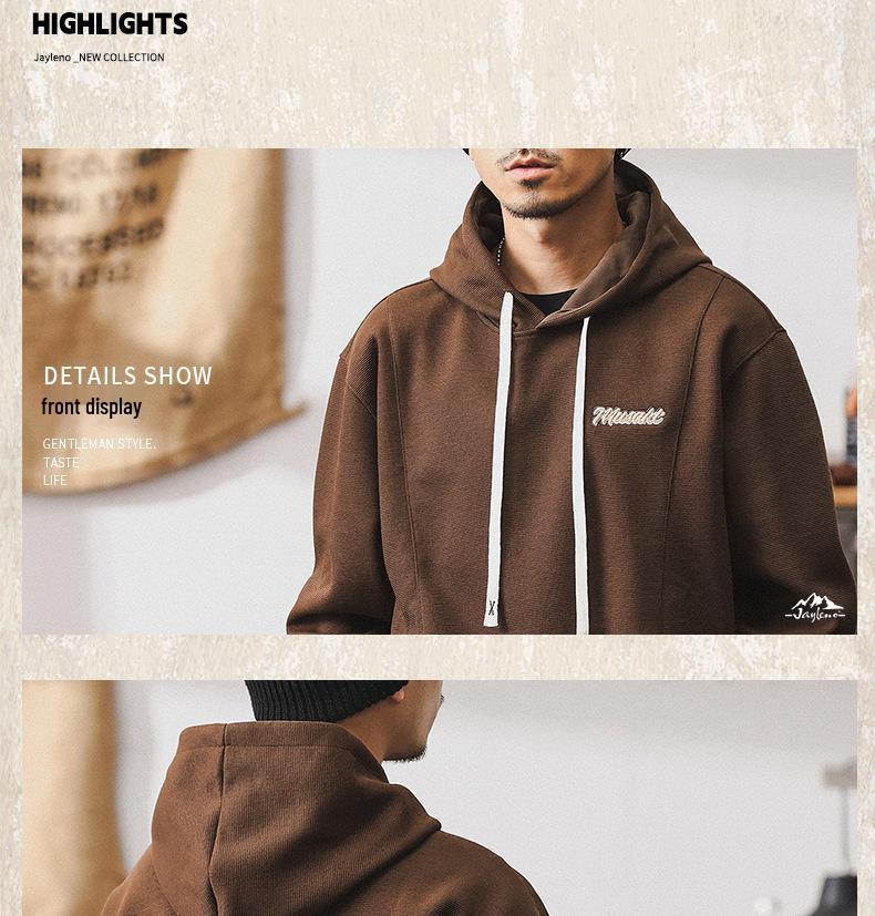 360g Men's Loose Heavyweight Color Block Hoodie - Retro Spring/Autumn Embroidered Casual Jacket