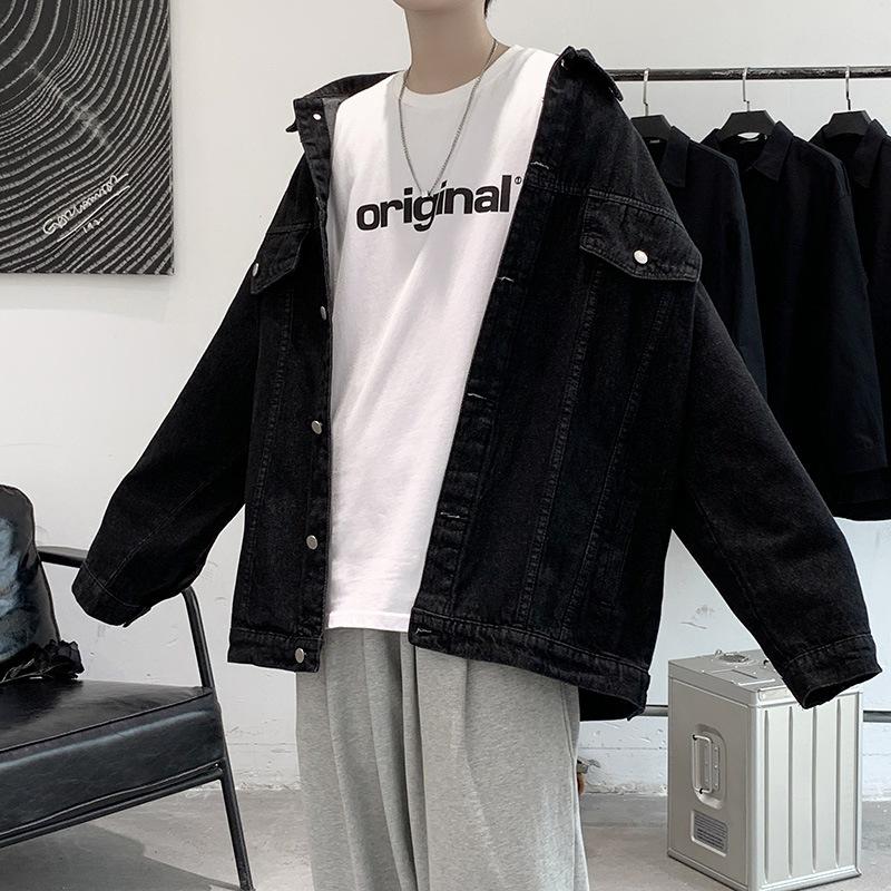 Denim Jacket Men's Loose Spring and Autumn New Jacket Korean Version of The Simple Solid Color Trend Casual Lapel Cardigan