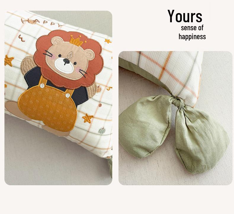 2026 All-Cotton Double Layer Embroidered Bolster Pillow - Washable Long Pillow for Kids