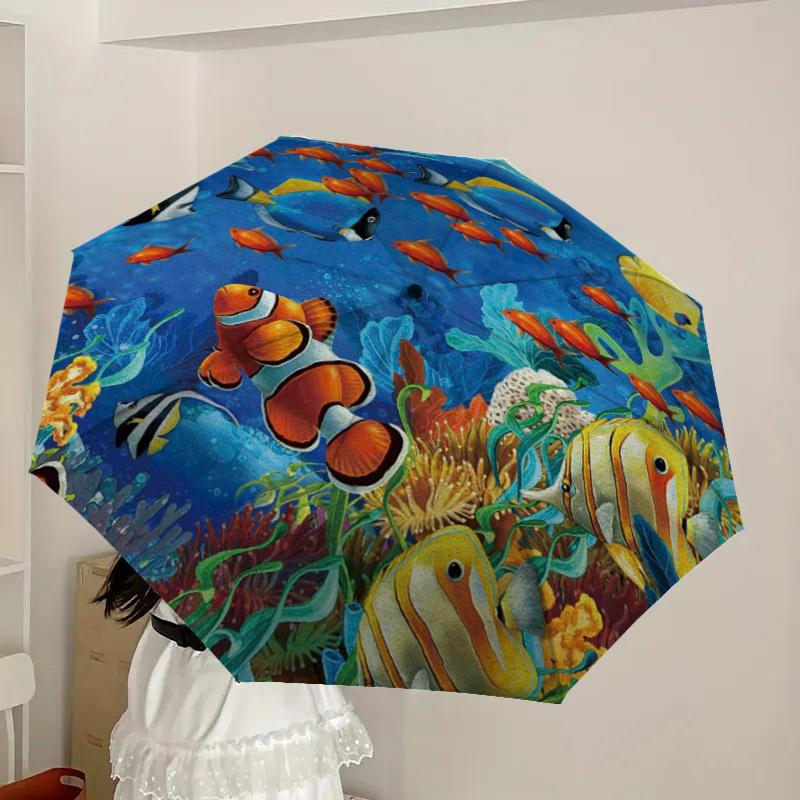 1pc Ocean Life Circular Artwork Umbrella with Plastic Handle,Suitable for All Seasons Home Travel Outdoor UmbrellaDD800