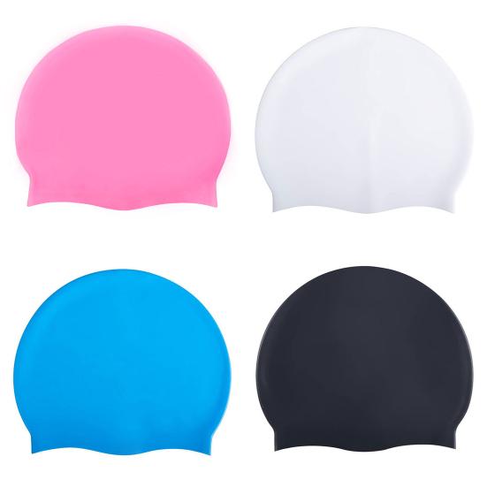 Adults Silicone Swim Cap Non-slip Stretchy Waterproof Long Short Hair Swimming Hat Solid Color Universal Men Women Swimming Pool Cap