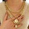 6pcs/3pcs Vintage Elegant Fashion Multi-Element Portrait Coin Cross Lock OT Buckle Pendant Hollow Chain Layered Necklace Set New