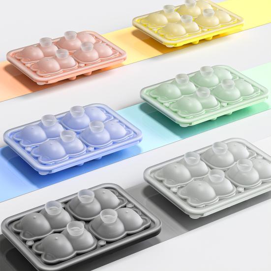 Bear-Shaped Silicone Ice Cube Tray with Lid Food-Grade Easy-Release Mold Leak-Proof Stackable Ice Cube Maker Home Bar Essential