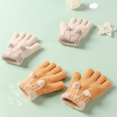 Soft Winter Knitted Gloves Cute Cartoon Writting Gloves Warm Half Finger Gloves
