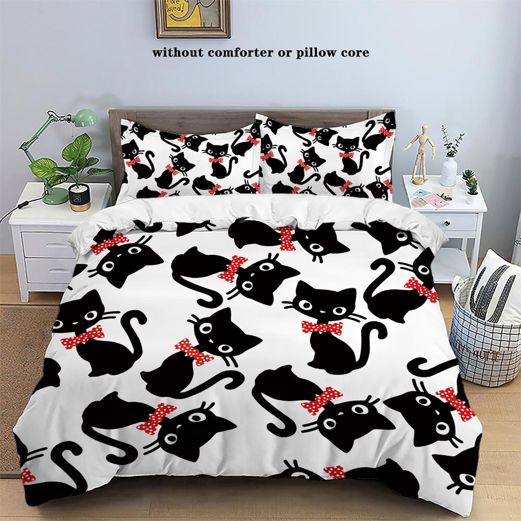 3-delige dekbedovertrek van dons met print van katten (1 donzen dekbedovertrek+2 kussenslopen, zonder vulling) Zachte en comfortabele beddengoedset