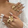 Vintage Water Drop Metal Petal Flower Open Rings for Women Trend Goth Geometric Ring Daily Jewelry Gift