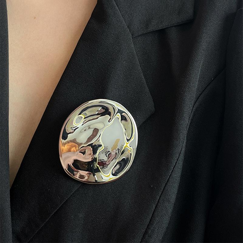 Minimalist Irregular Geometric Metal Uneven Polished Oval Brooch For Women Girl Party Jewelry Gifts