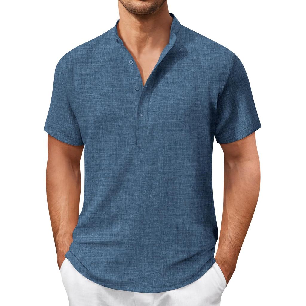 Vintage Summer Men's T-Shirt Streetwear 3 Buttons Open Fly Loose Clothing Print Short Sleeve T-Shirt